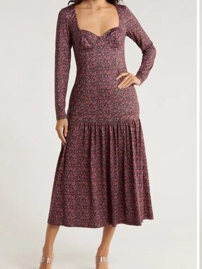New Hutch Chase Long Sleeve Midi Tiered Dress Large